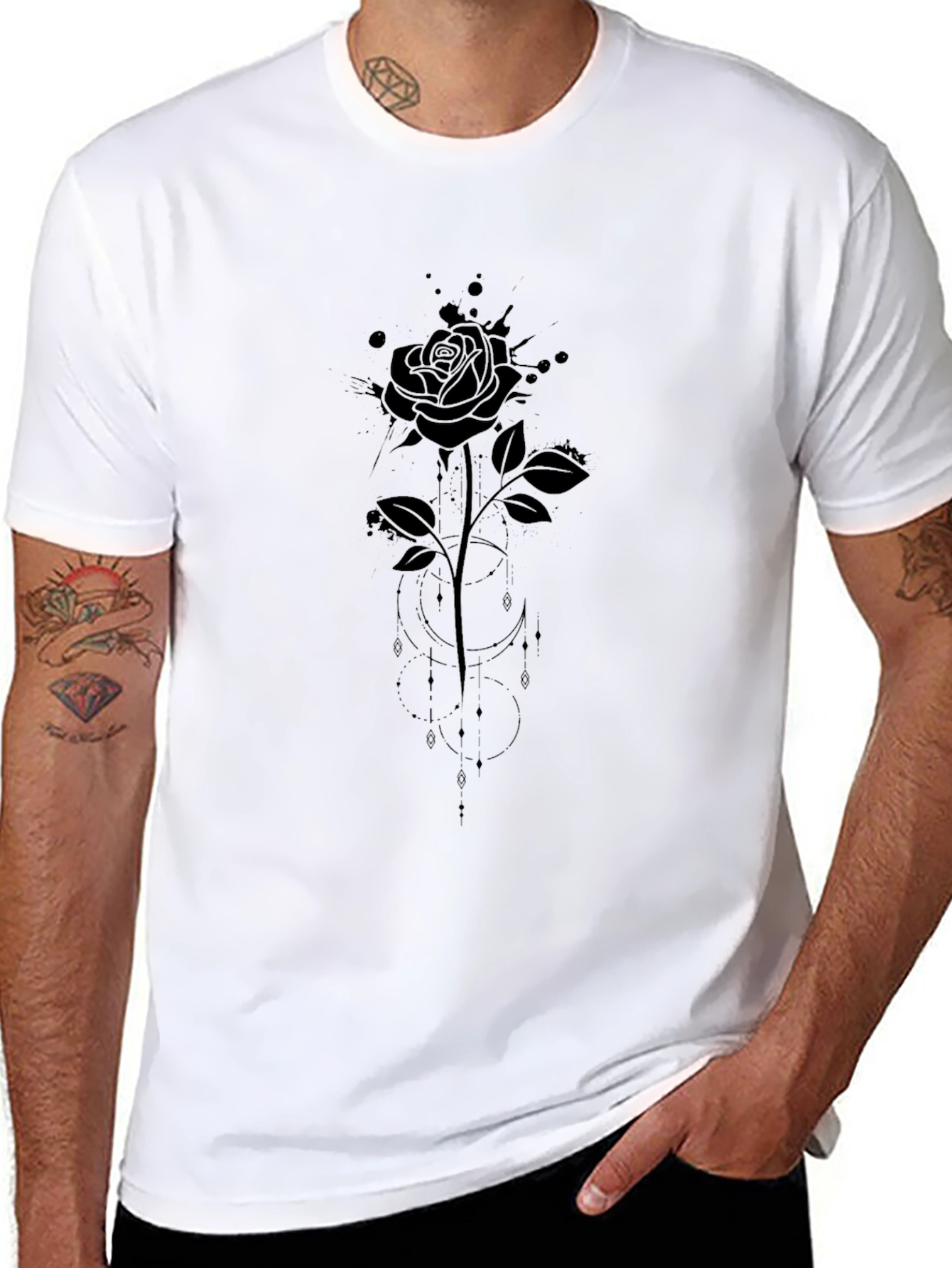 Rose Graphic Tee - Black Cotton T-Shirt