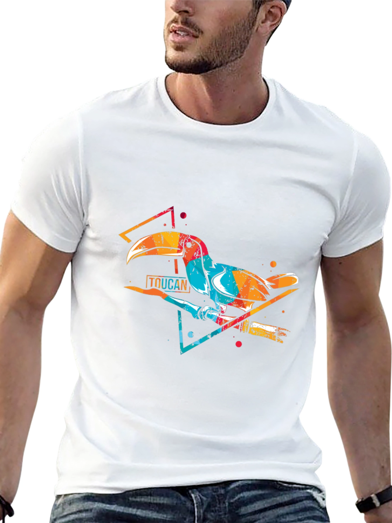 Vibrant Toucan Graphic Print Crew Neck T-Shirt