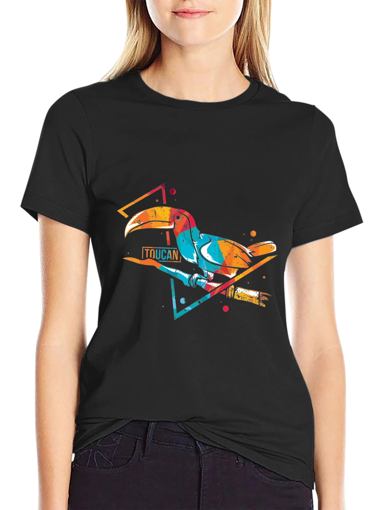 Vibrant Toucan Graphic Print Crew Neck T-Shirt