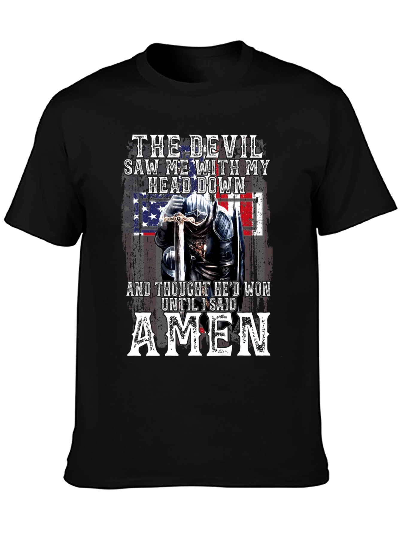 The Devil T-Shirt Amen Knight USA Flag Graphic Tee