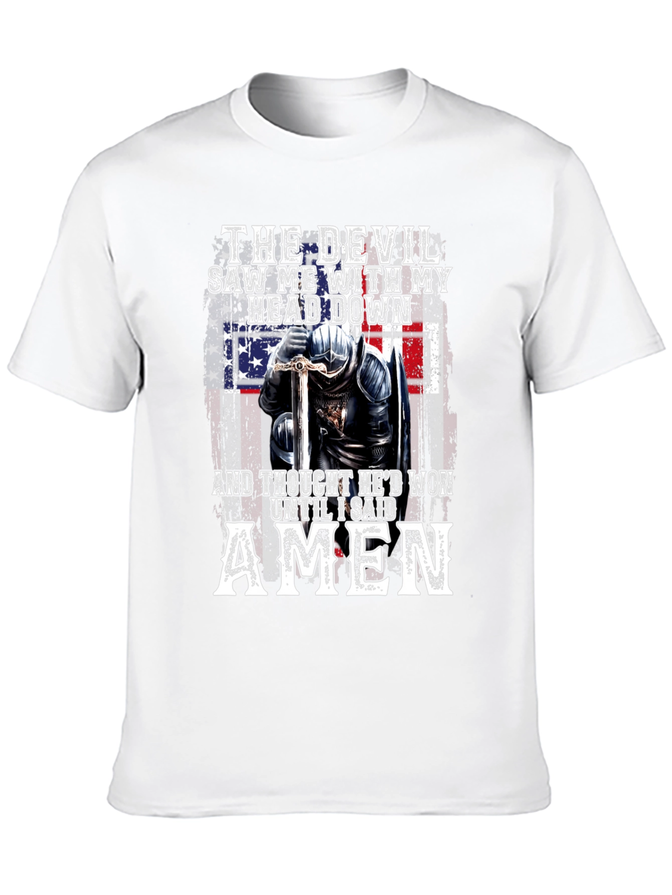 The Devil T-Shirt Amen Knight USA Flag Graphic Tee