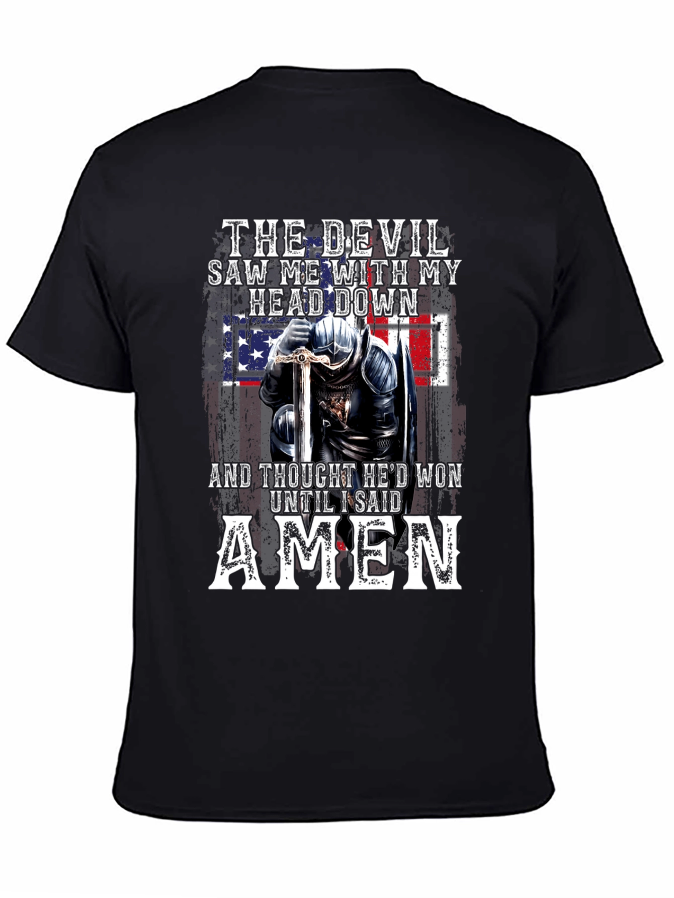 The Devil T-Shirt Amen Knight USA Flag Graphic Tee