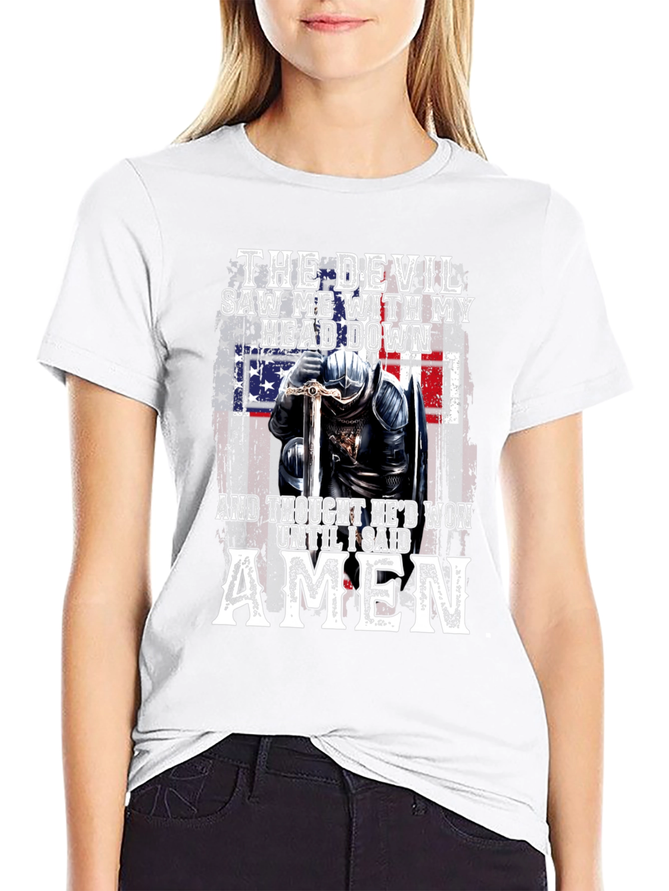 The Devil T-Shirt Amen Knight USA Flag Graphic Tee