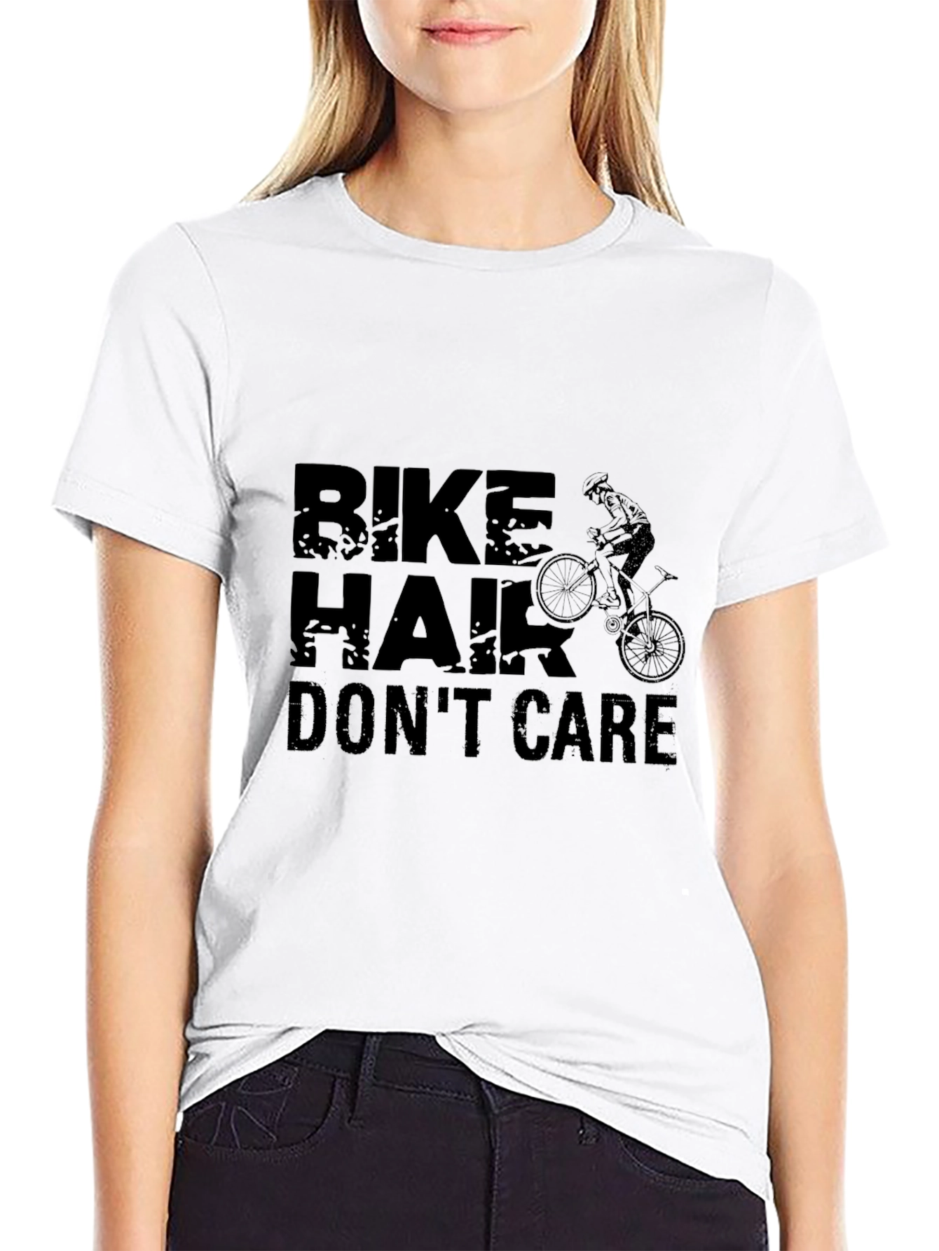 Bike Hair Dont Care T-Shirt - Black Cotton Blend