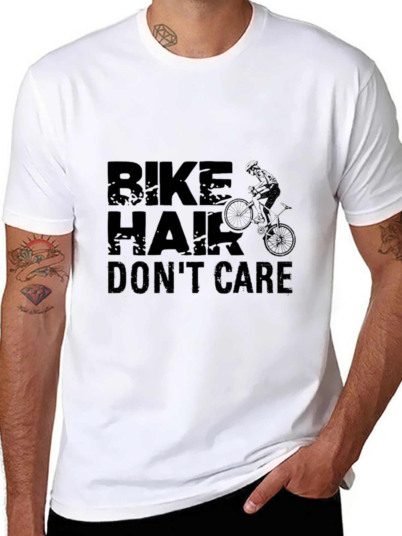 Bike Hair Dont Care T-Shirt - Black Cotton Blend