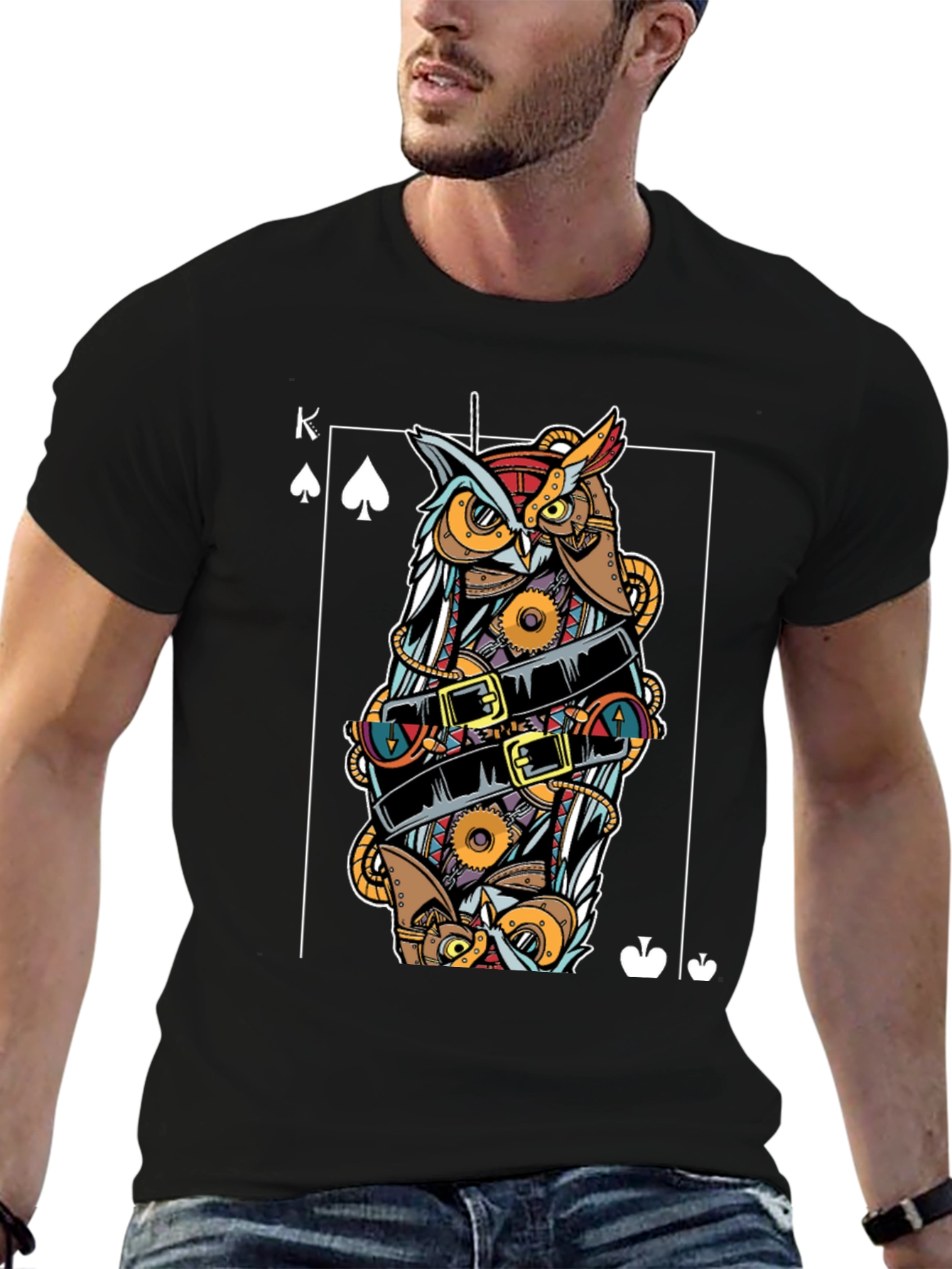 Steampunk Owl King of Spades Graphic T-Shirt