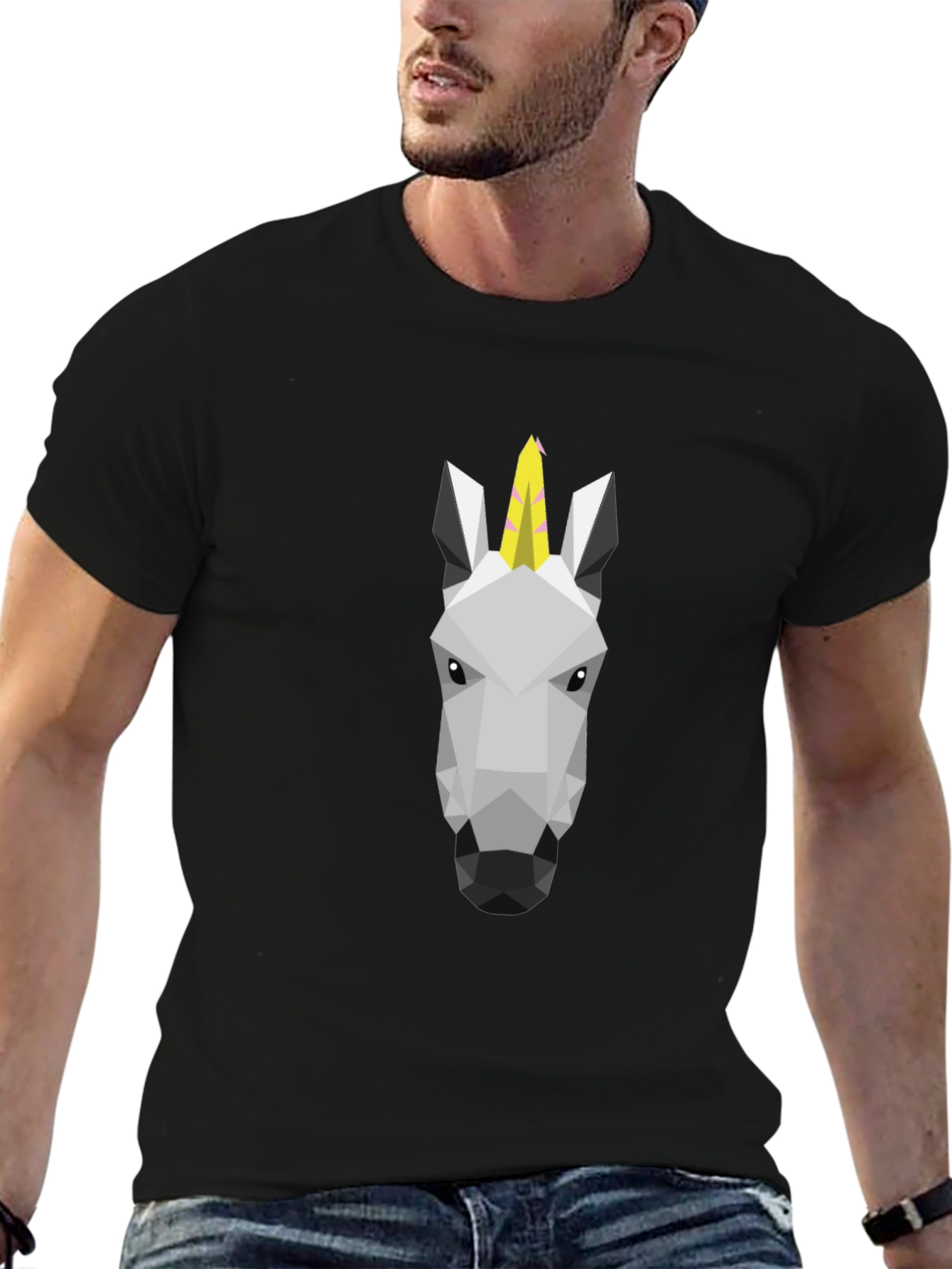 Geometric Unicorn Black T-Shirt