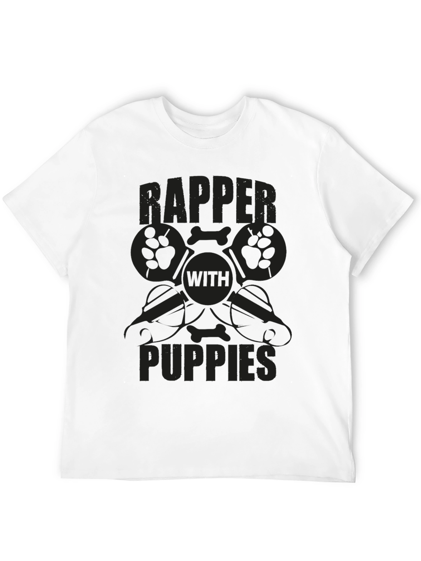 Rapper with Puppies Black Graphic T-Shirt