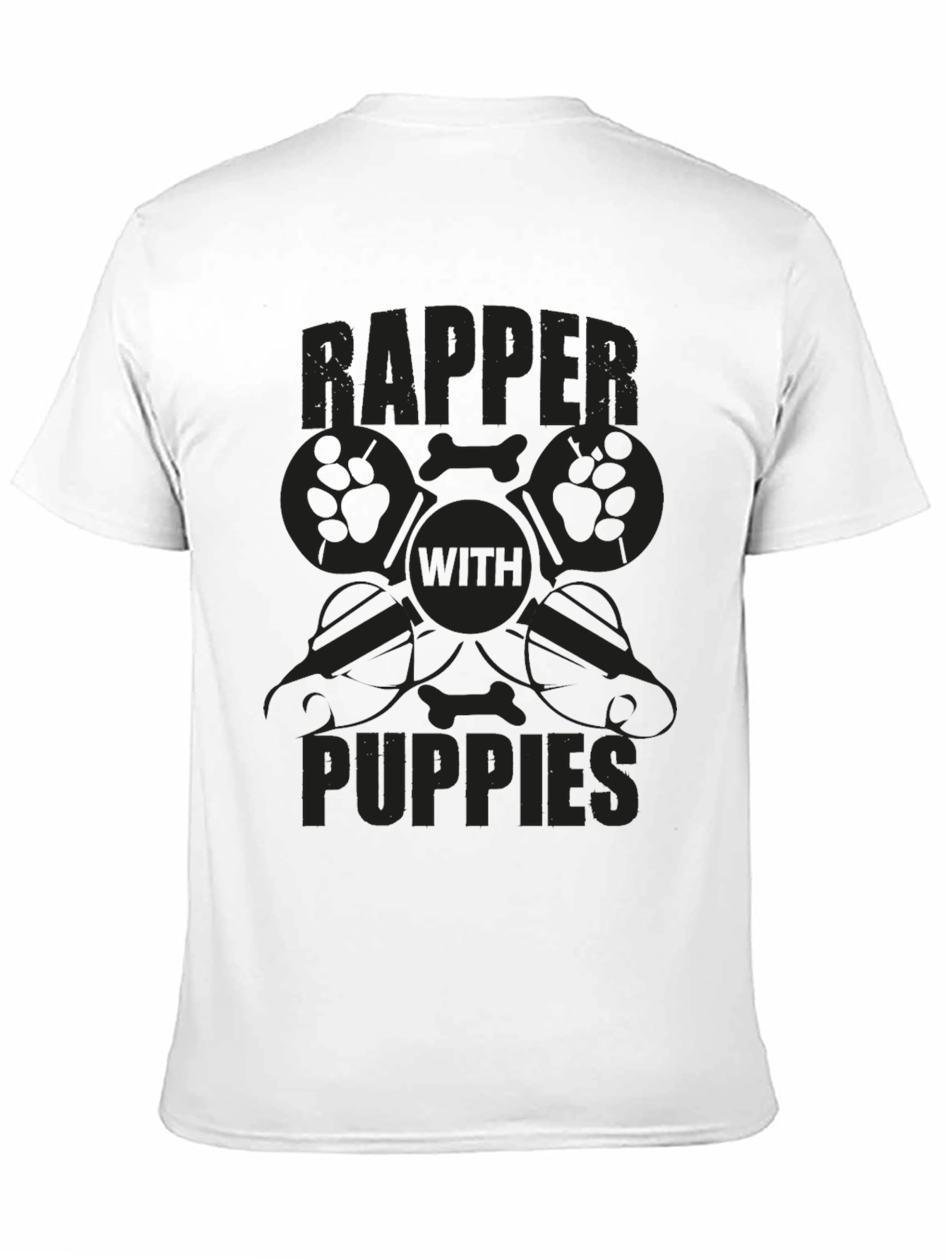 Rapper with Puppies Black Graphic T-Shirt