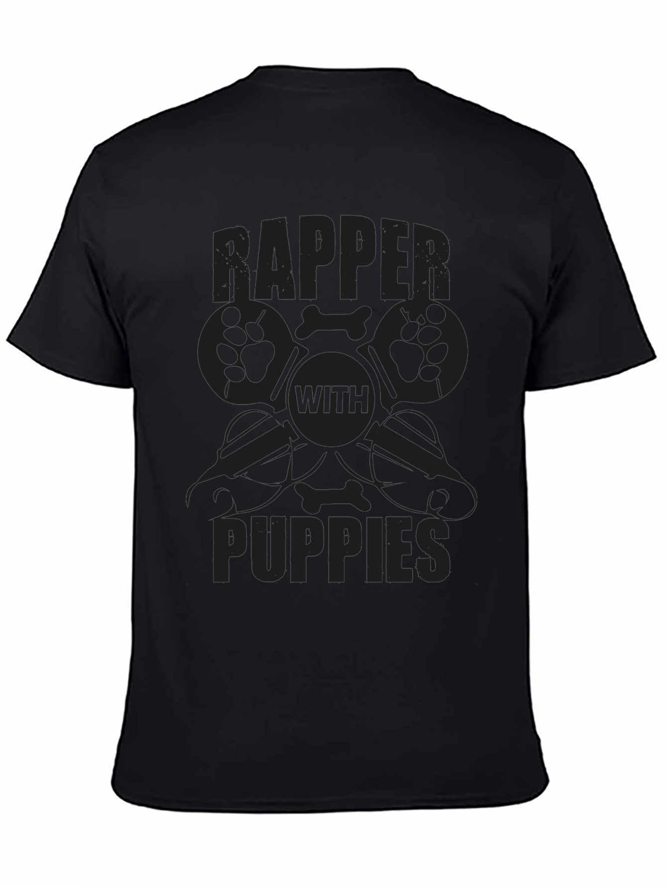 Rapper with Puppies Black Graphic T-Shirt