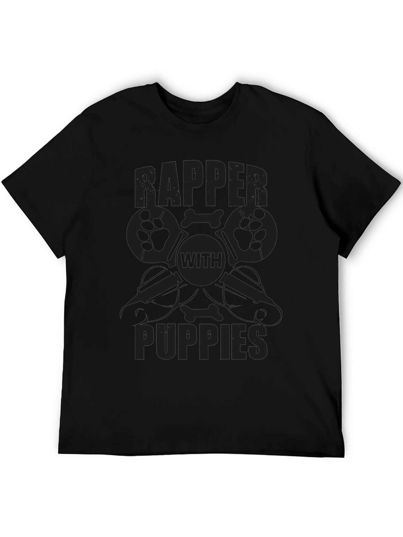 Rapper with Puppies Black Graphic T-Shirt