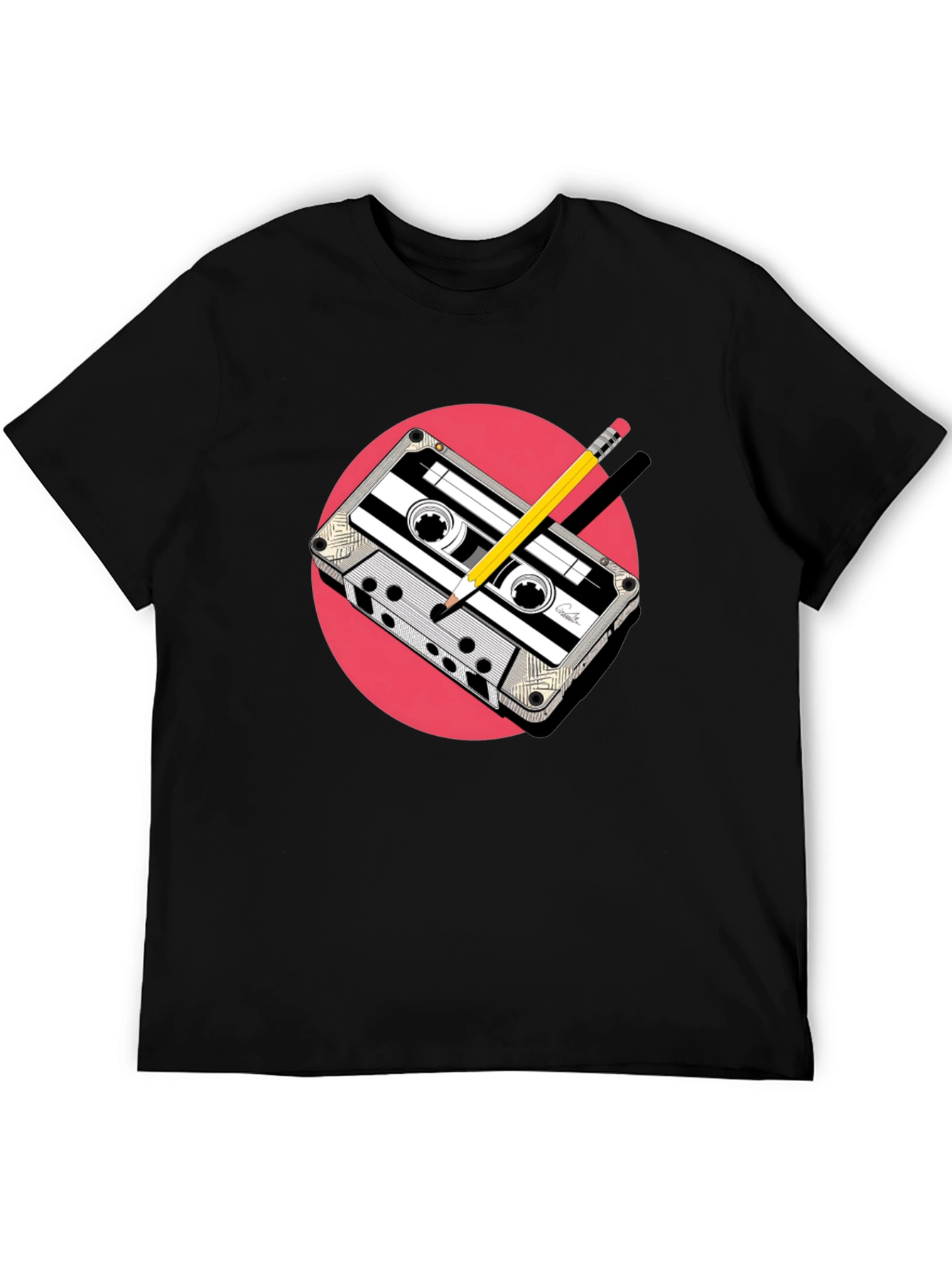 Retro Cassette & Pencil Graphic Tee - Classic Cool