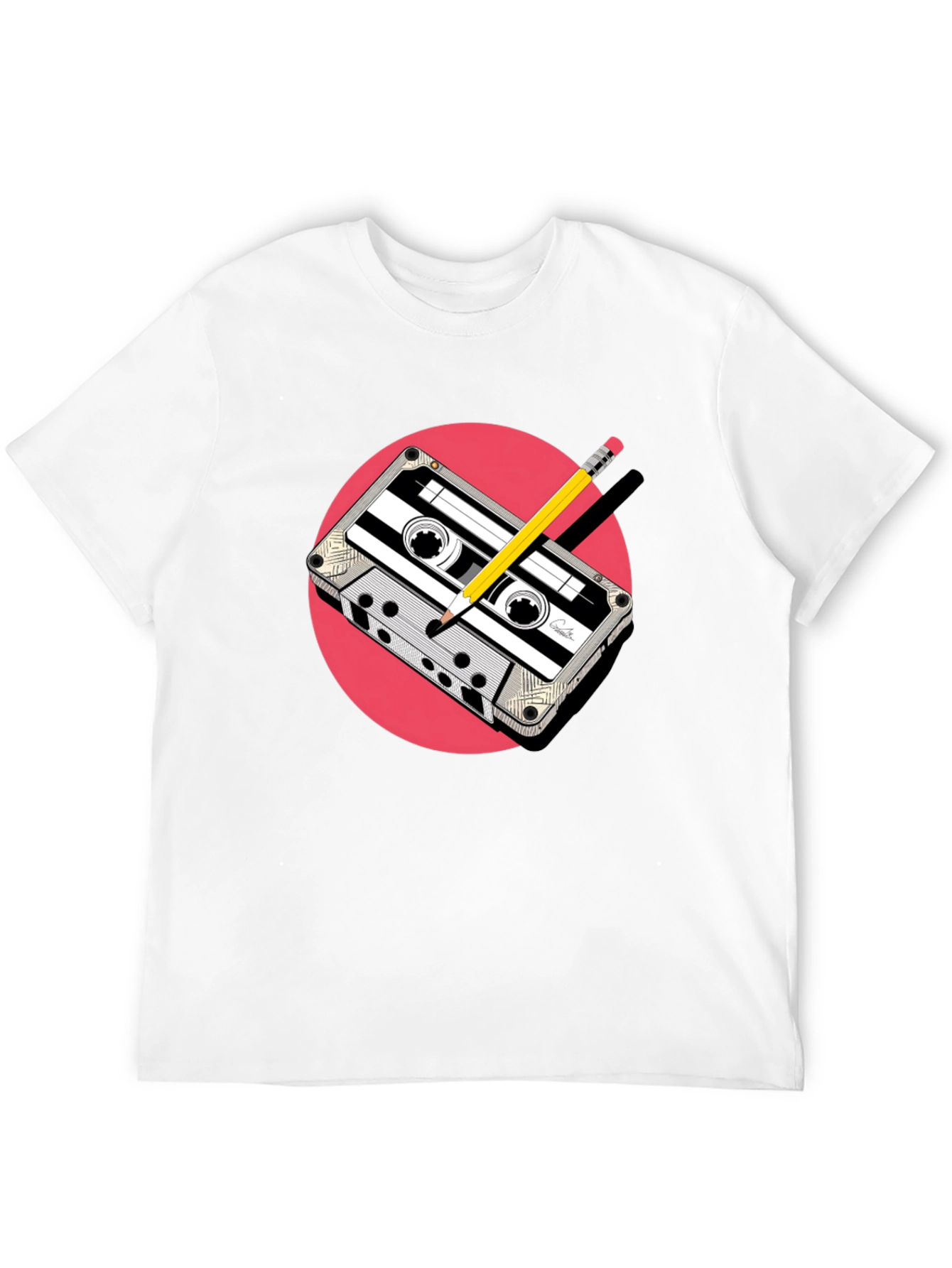 Retro Cassette & Pencil Graphic Tee - Classic Cool