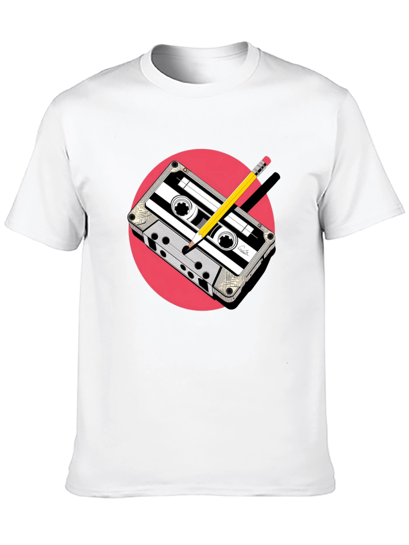 Retro Cassette & Pencil Graphic Tee - Classic Cool