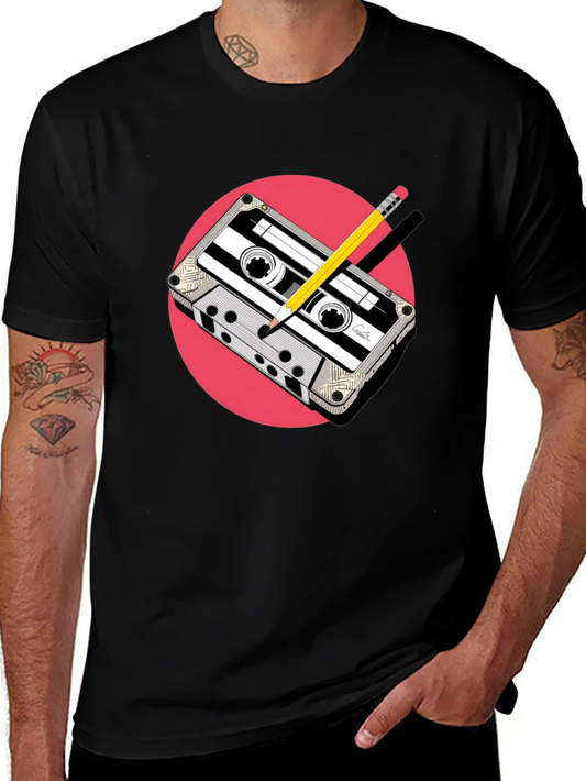 Retro Cassette & Pencil Graphic Tee - Classic Cool