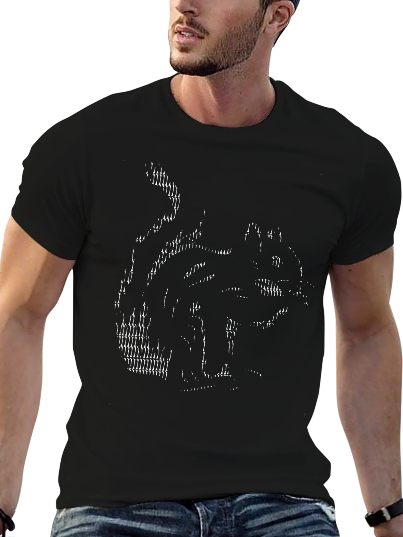 Abstract Cat Graphic Tee - Black Cotton Blend