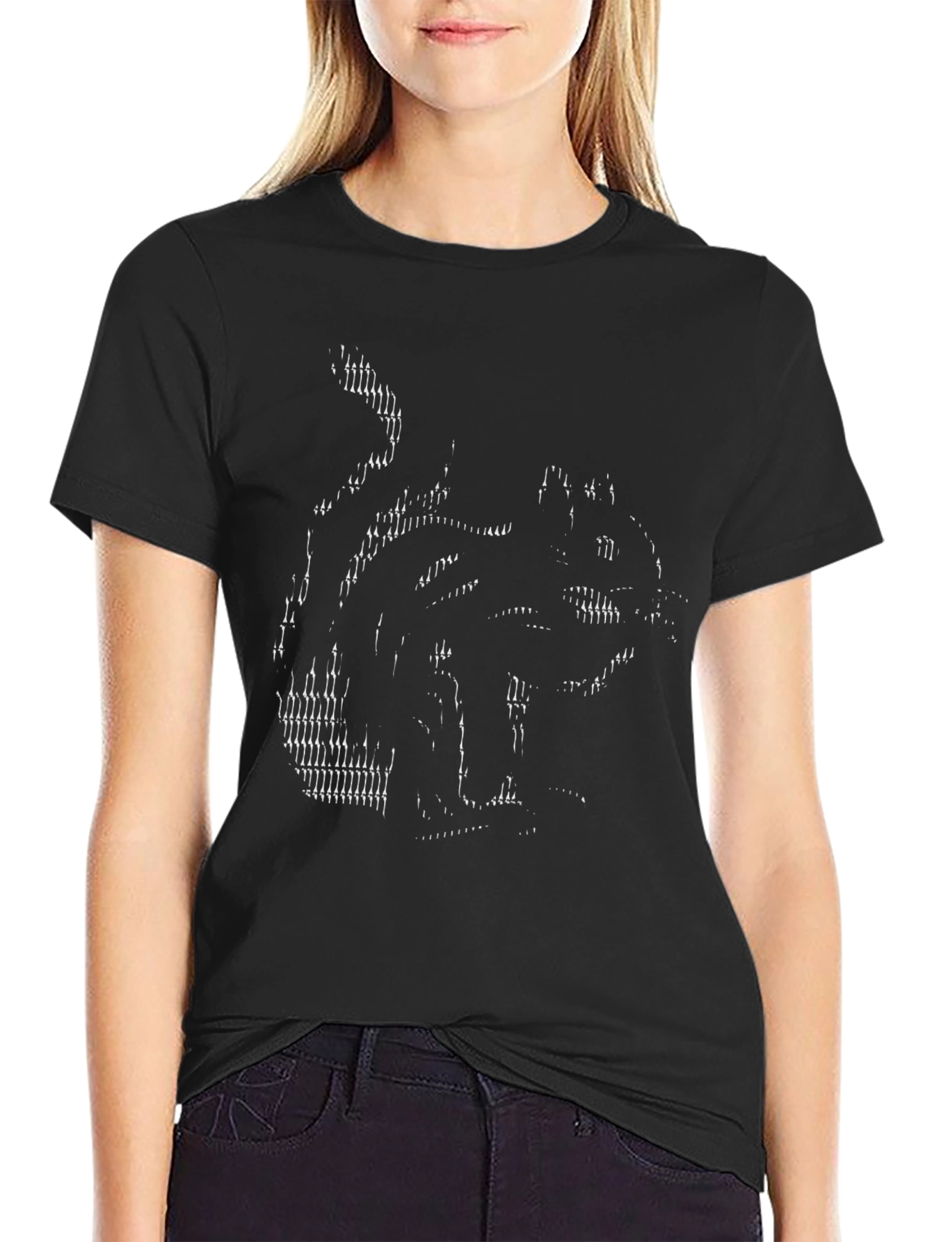 Abstract Cat Graphic Tee - Black Cotton Blend
