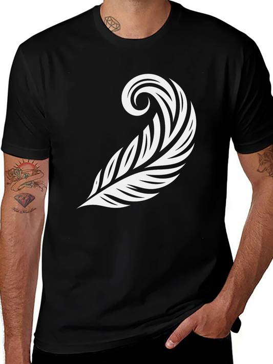 Stylish Feather Graphic Tee - Black