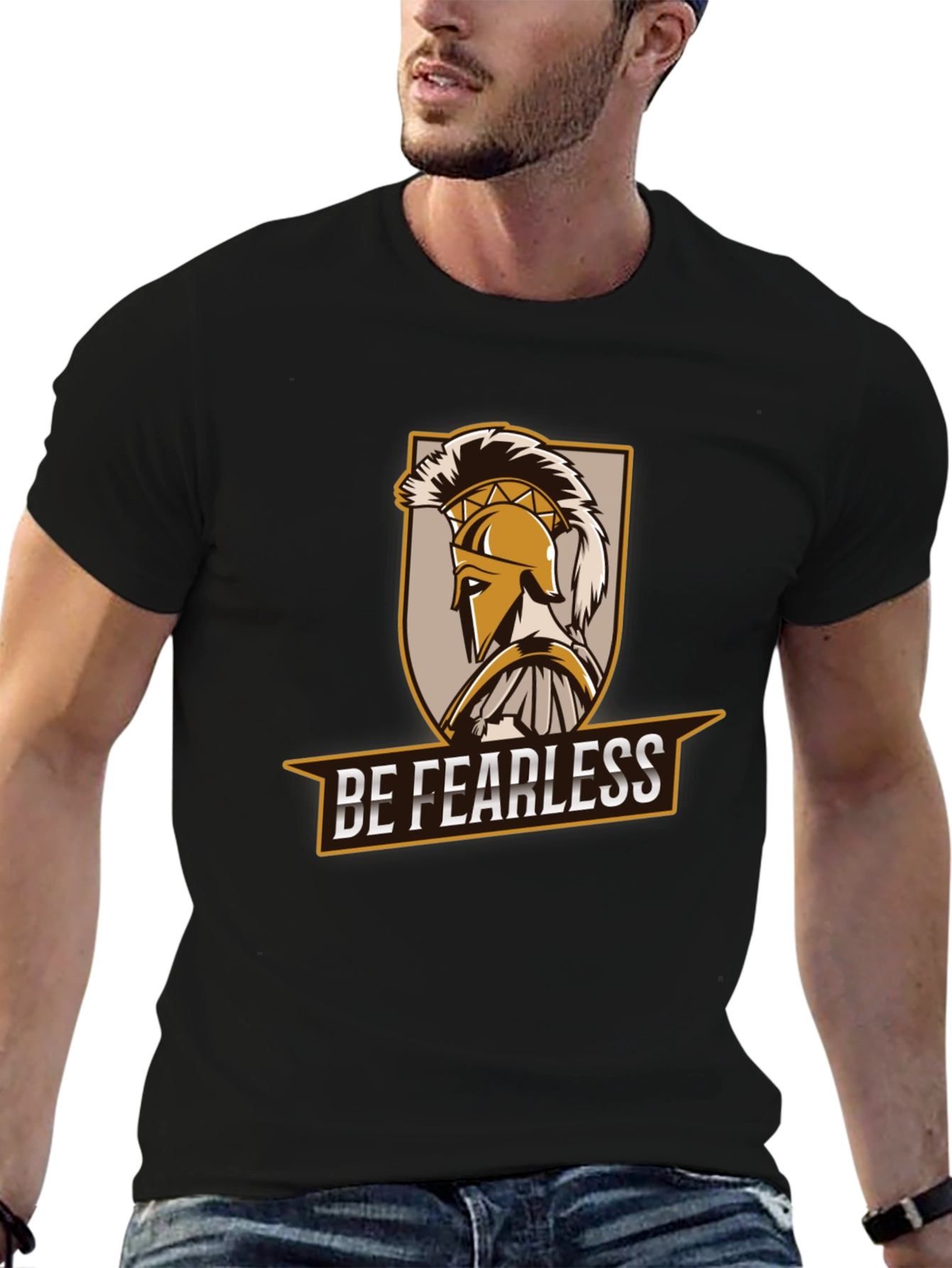 Be Fearless Spartan Graphic Tee - Black Cotton T-Shirt