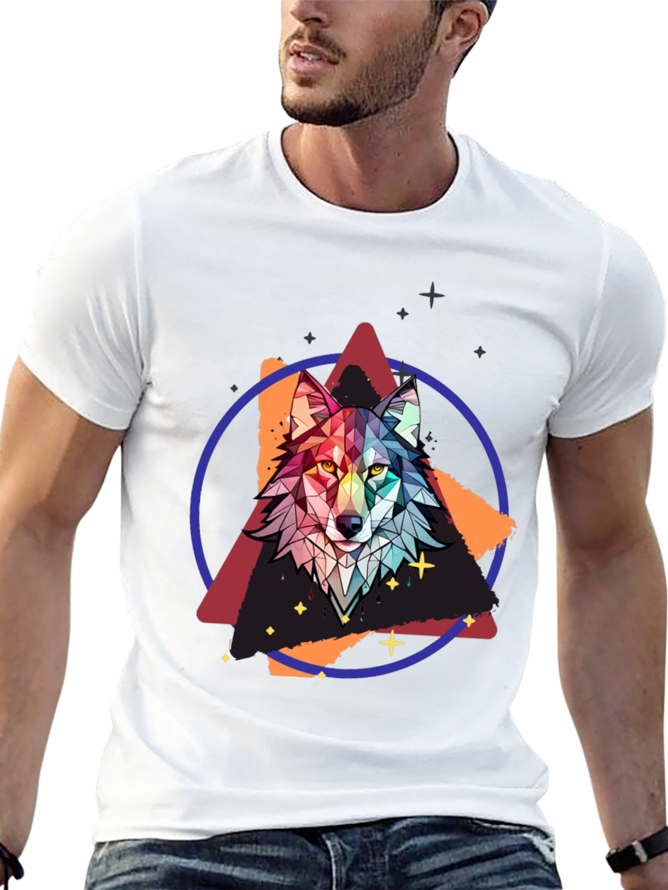 Geometric Wolf Graphic Tee - Mens Black T-Shirt