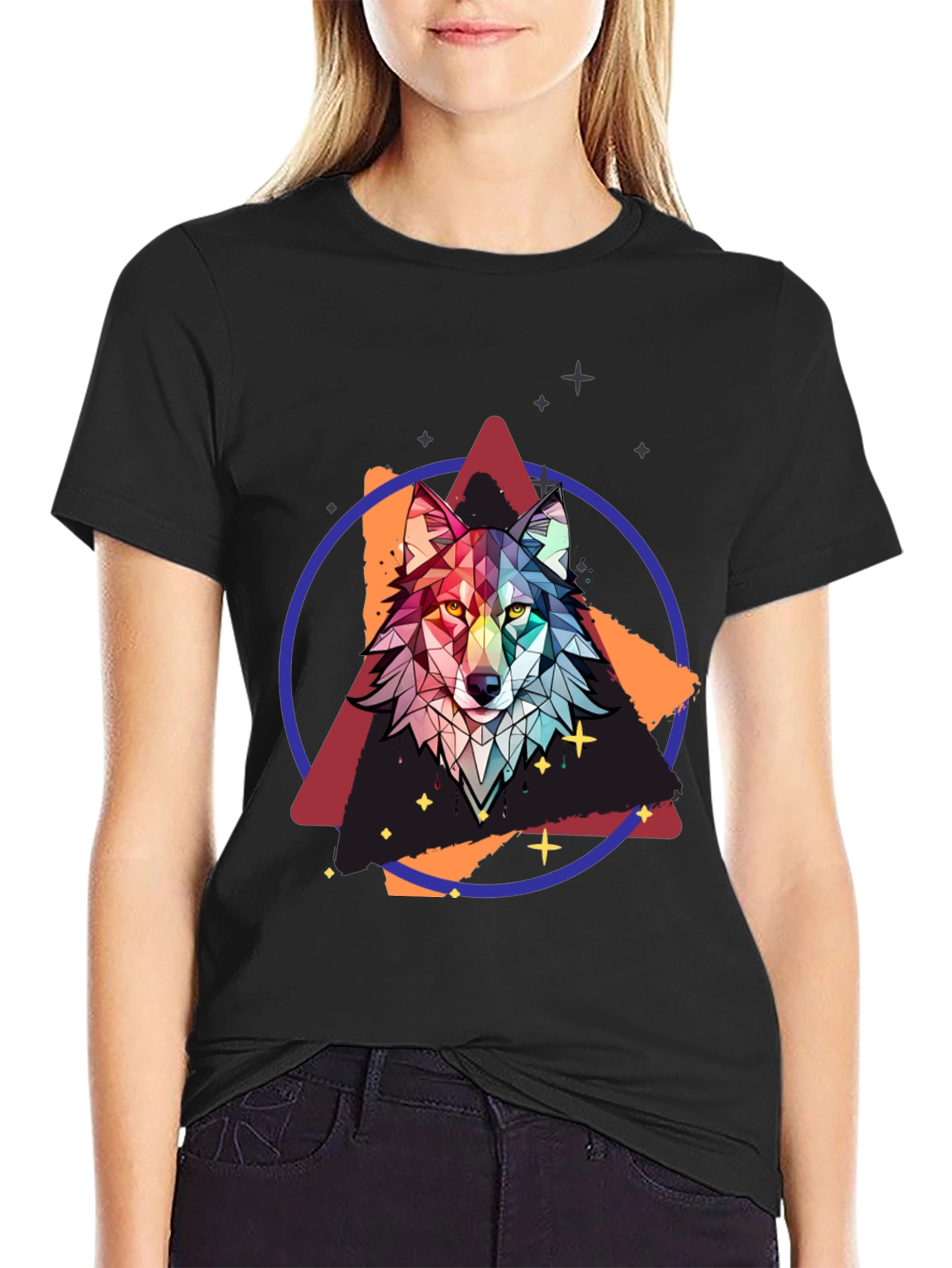 Geometric Wolf Graphic Tee - Mens Black T-Shirt