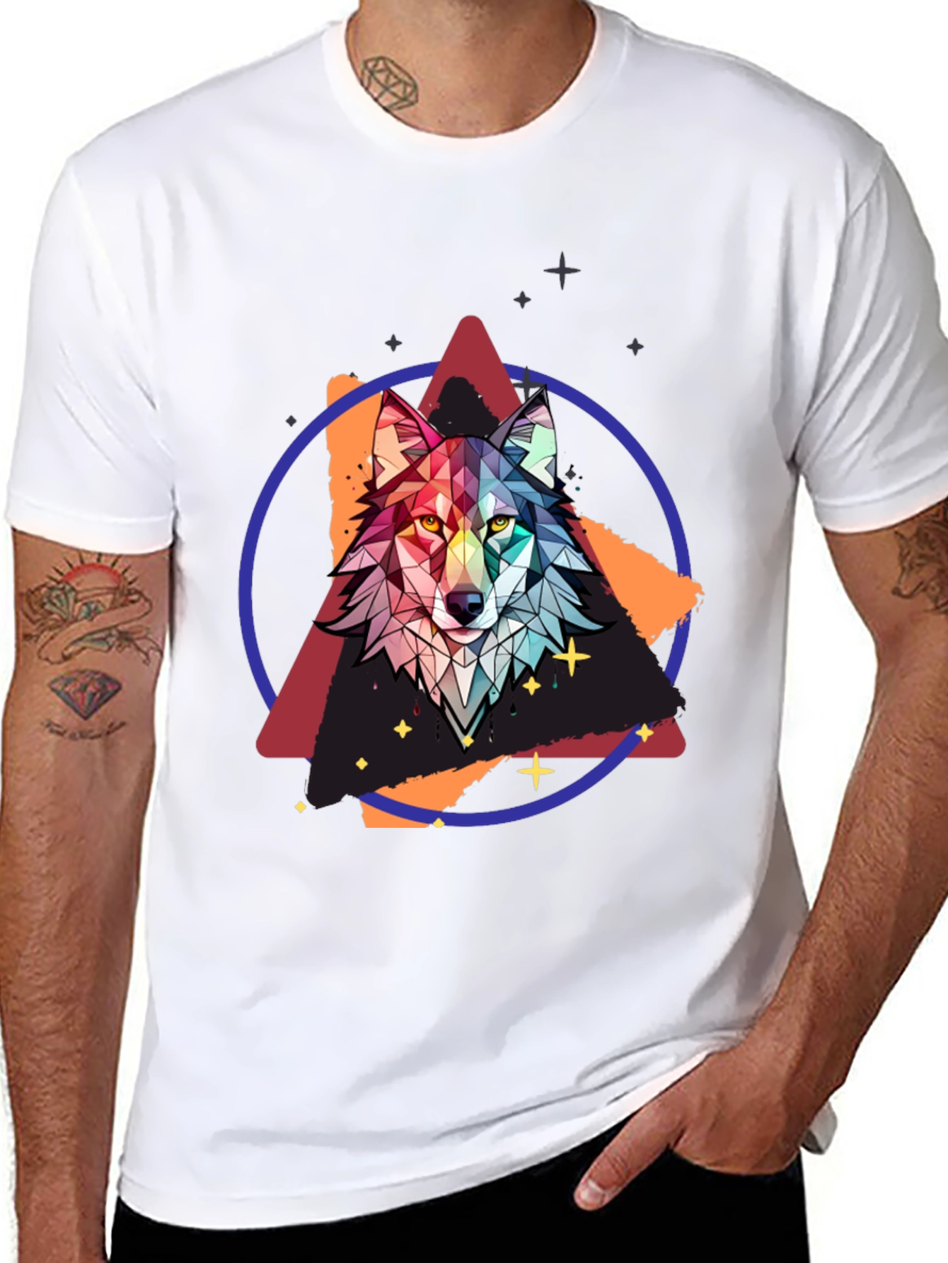 Geometric Wolf Graphic Tee - Mens Black T-Shirt
