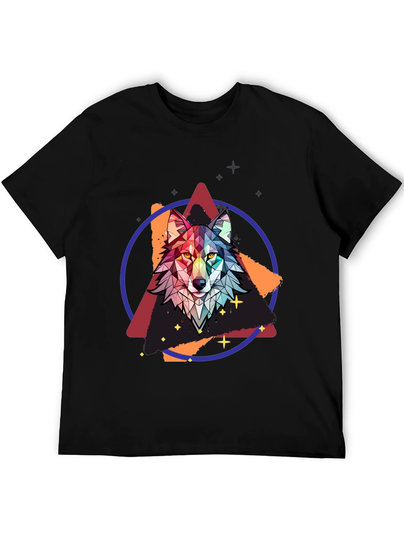 Geometric Wolf Graphic Tee - Mens Black T-Shirt