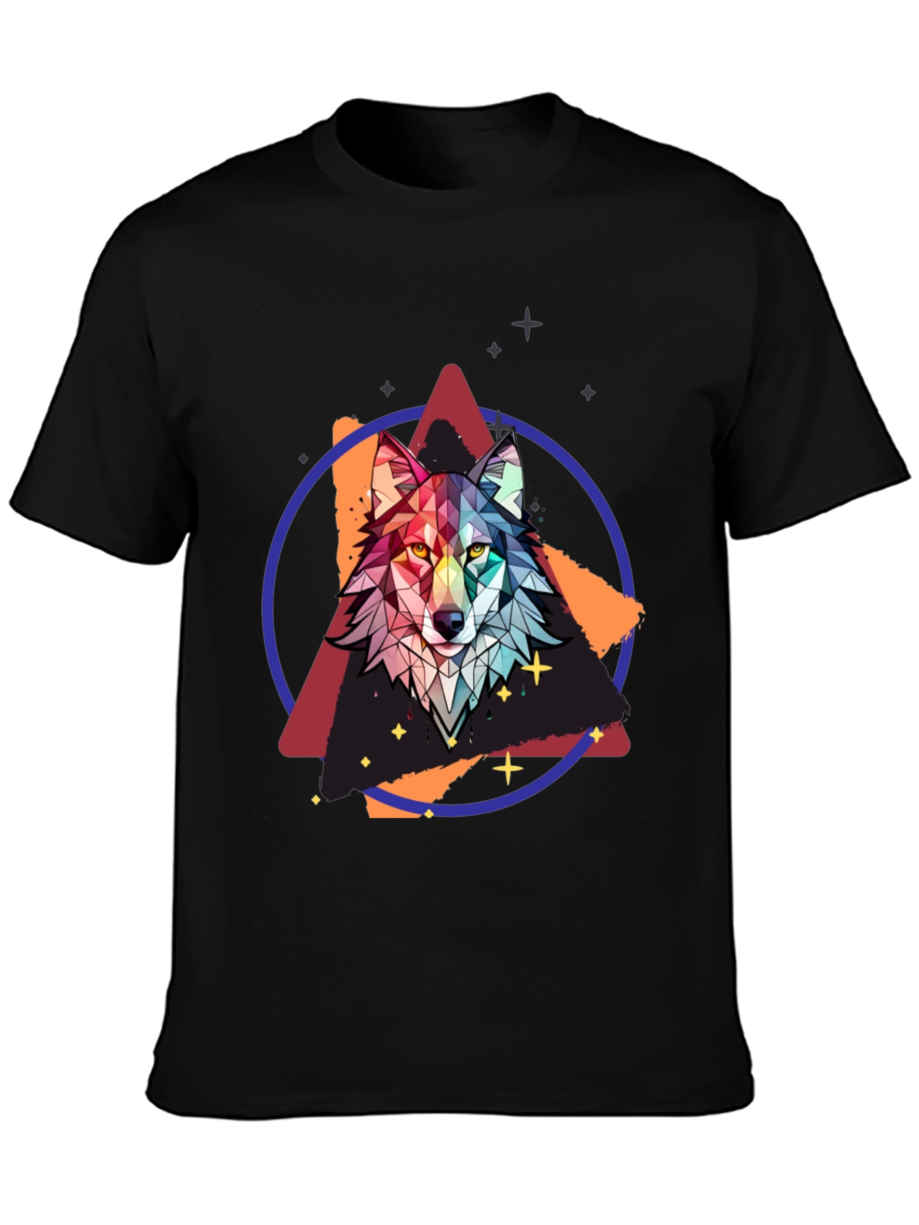 Geometric Wolf Graphic Tee - Mens Black T-Shirt