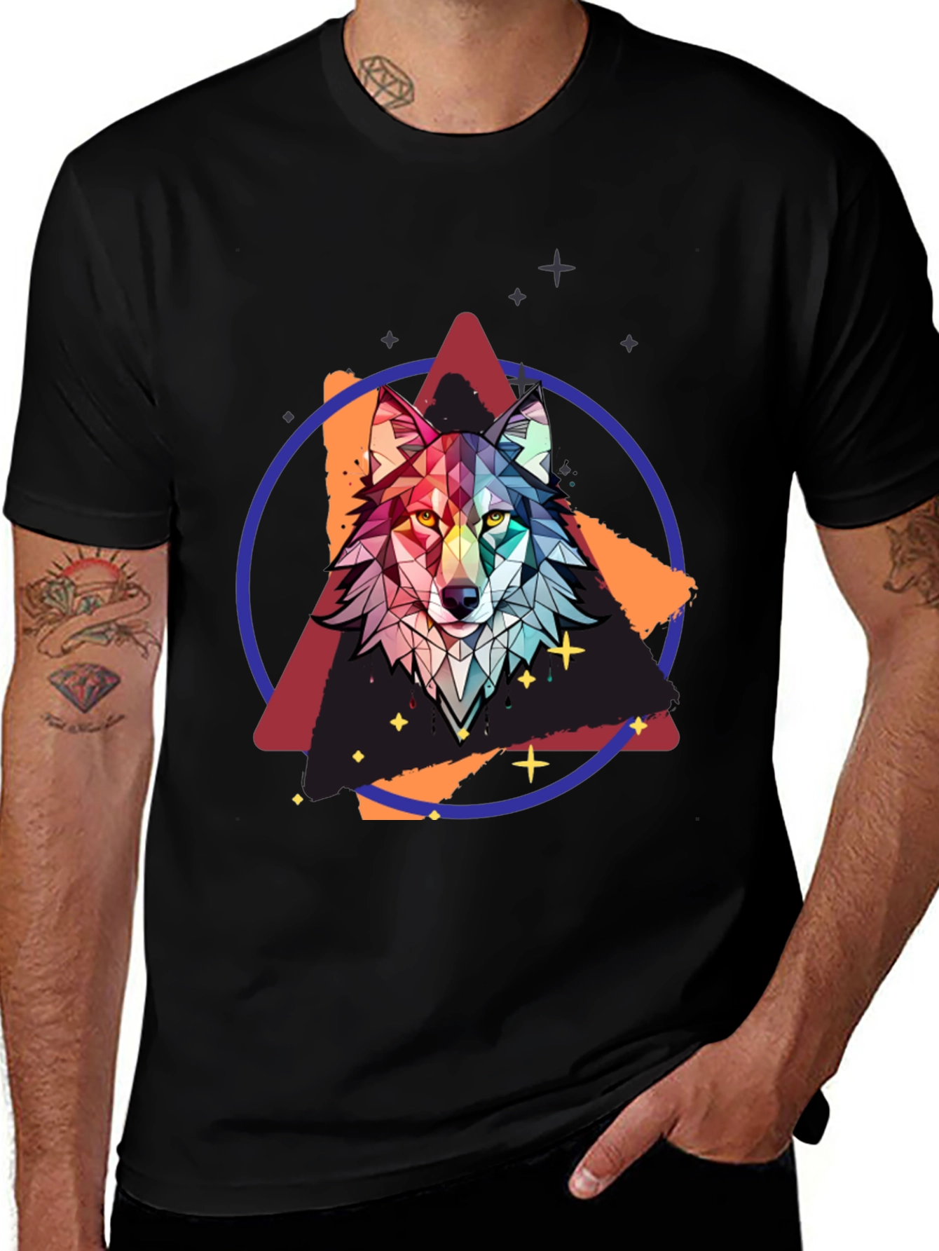 Geometric Wolf Graphic Tee - Mens Black T-Shirt