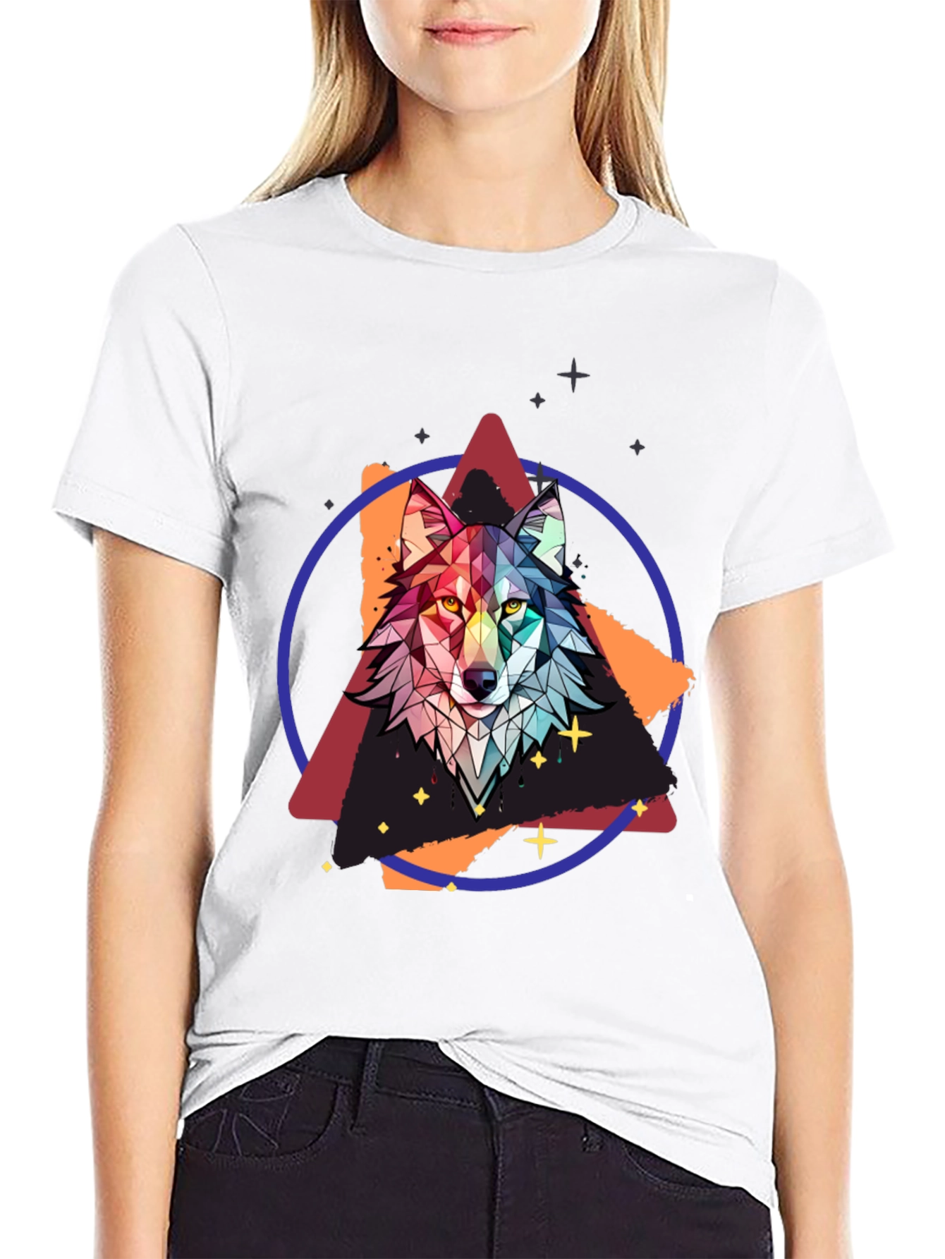 Geometric Wolf Graphic Tee - Mens Black T-Shirt