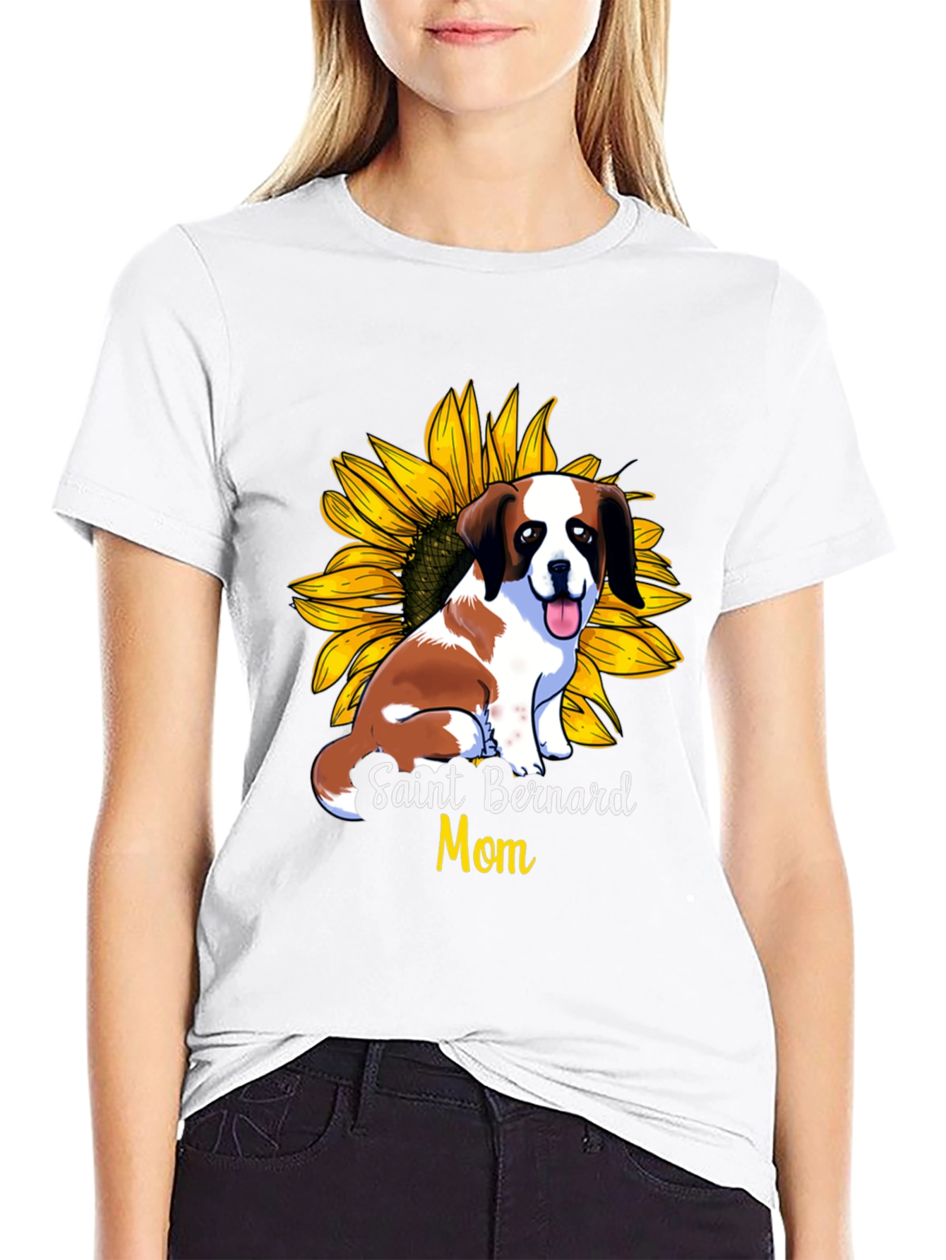 Saint Bernard Mom Sunflower Graphic T-Shirt