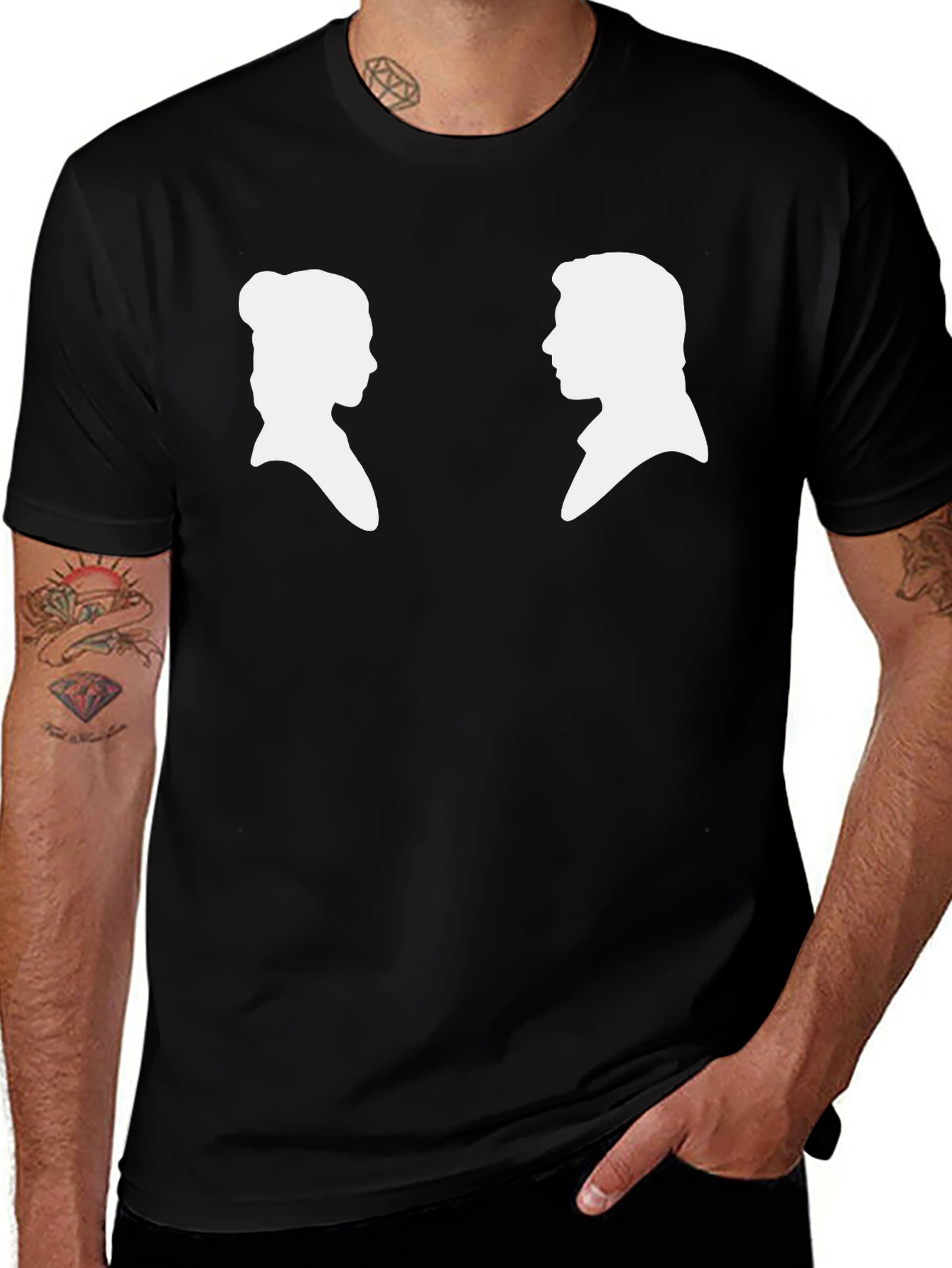 Silhouette Couple Graphic Tee - Black