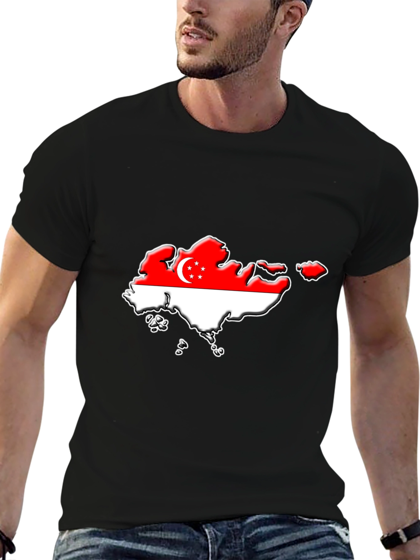 Singapore Flag Map T-Shirt - Black Graphic Tee