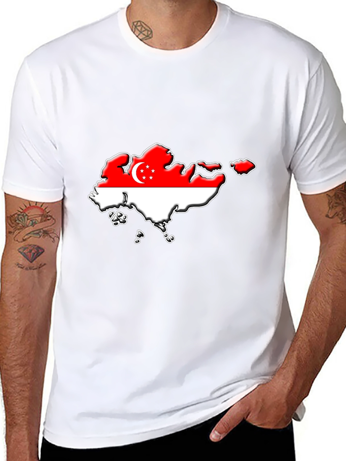 Singapore Flag Map T-Shirt - Black Graphic Tee