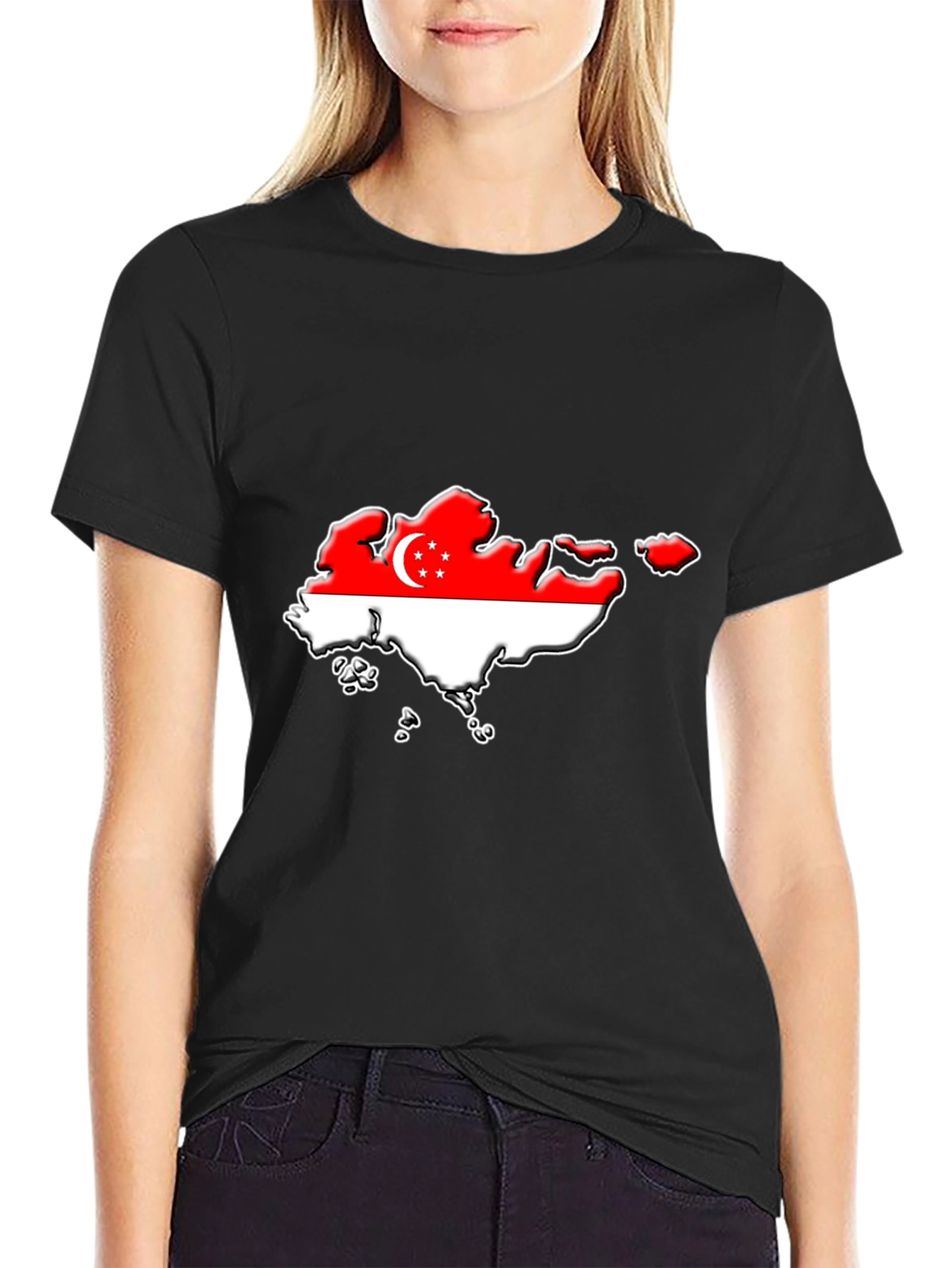 Singapore Flag Map T-Shirt - Black Graphic Tee