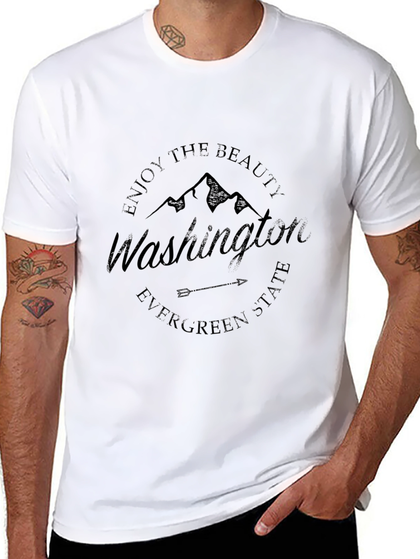 Washington State Graphic Print Crew Neck T-Shirt