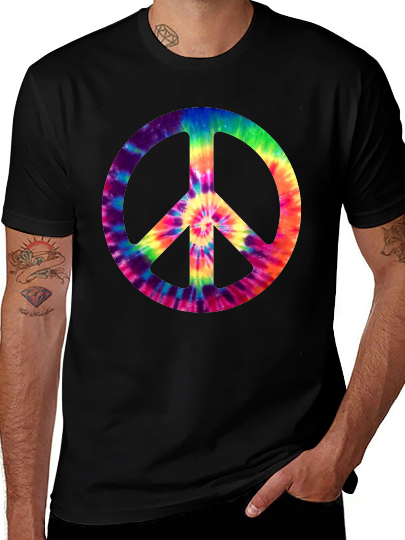 Tie-Dye Peace Sign Graphic Tee - Retro Style