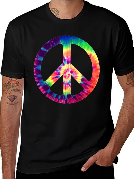 Tie-Dye Peace Sign Graphic Tee - Retro Style