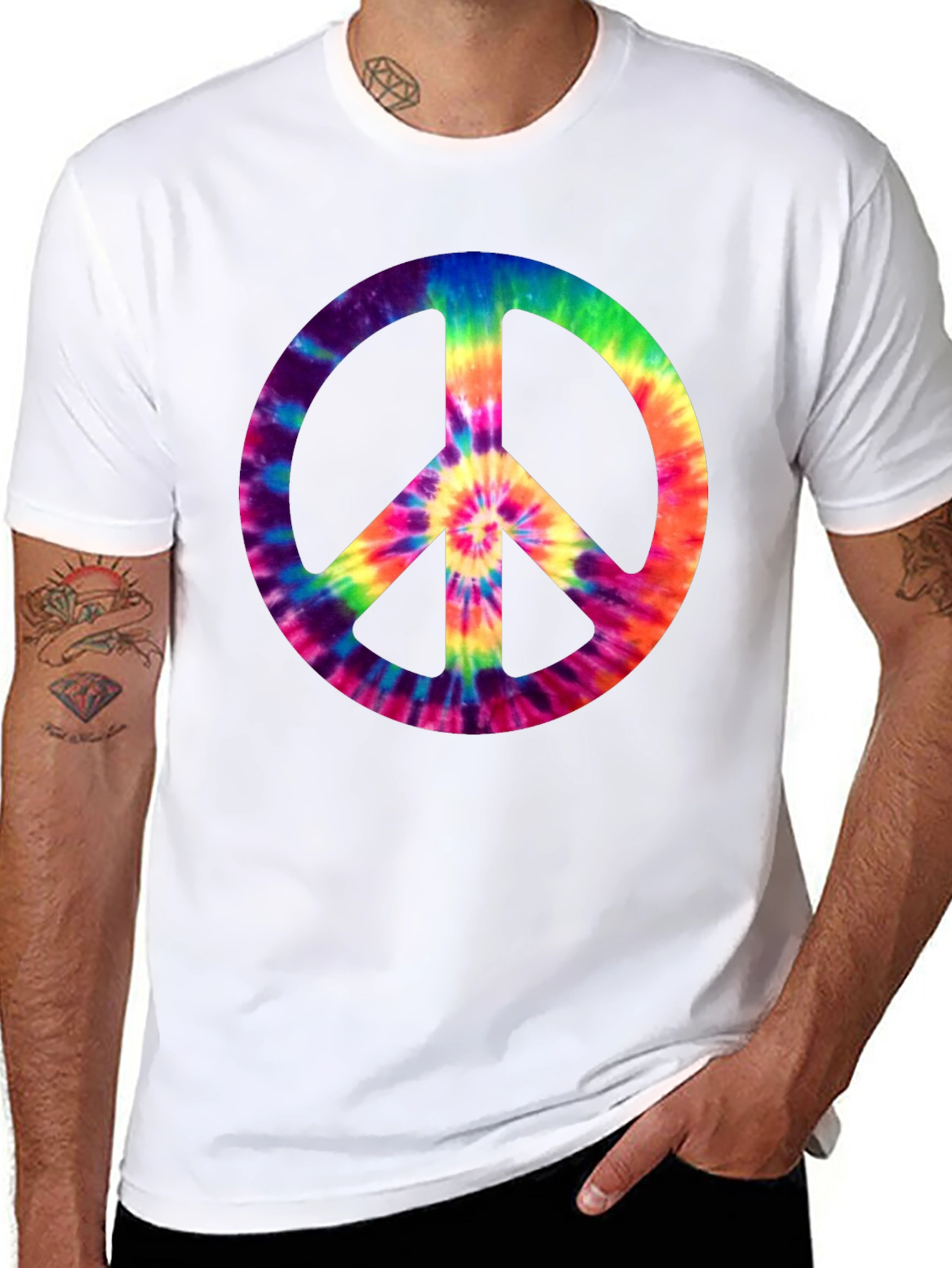 Tie-Dye Peace Sign Graphic Tee - Retro Style