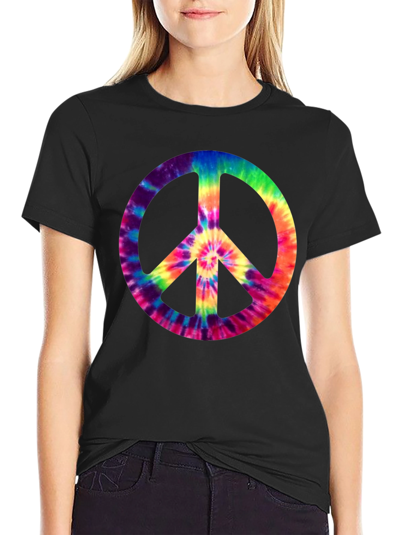 Tie-Dye Peace Sign Graphic Tee - Retro Style