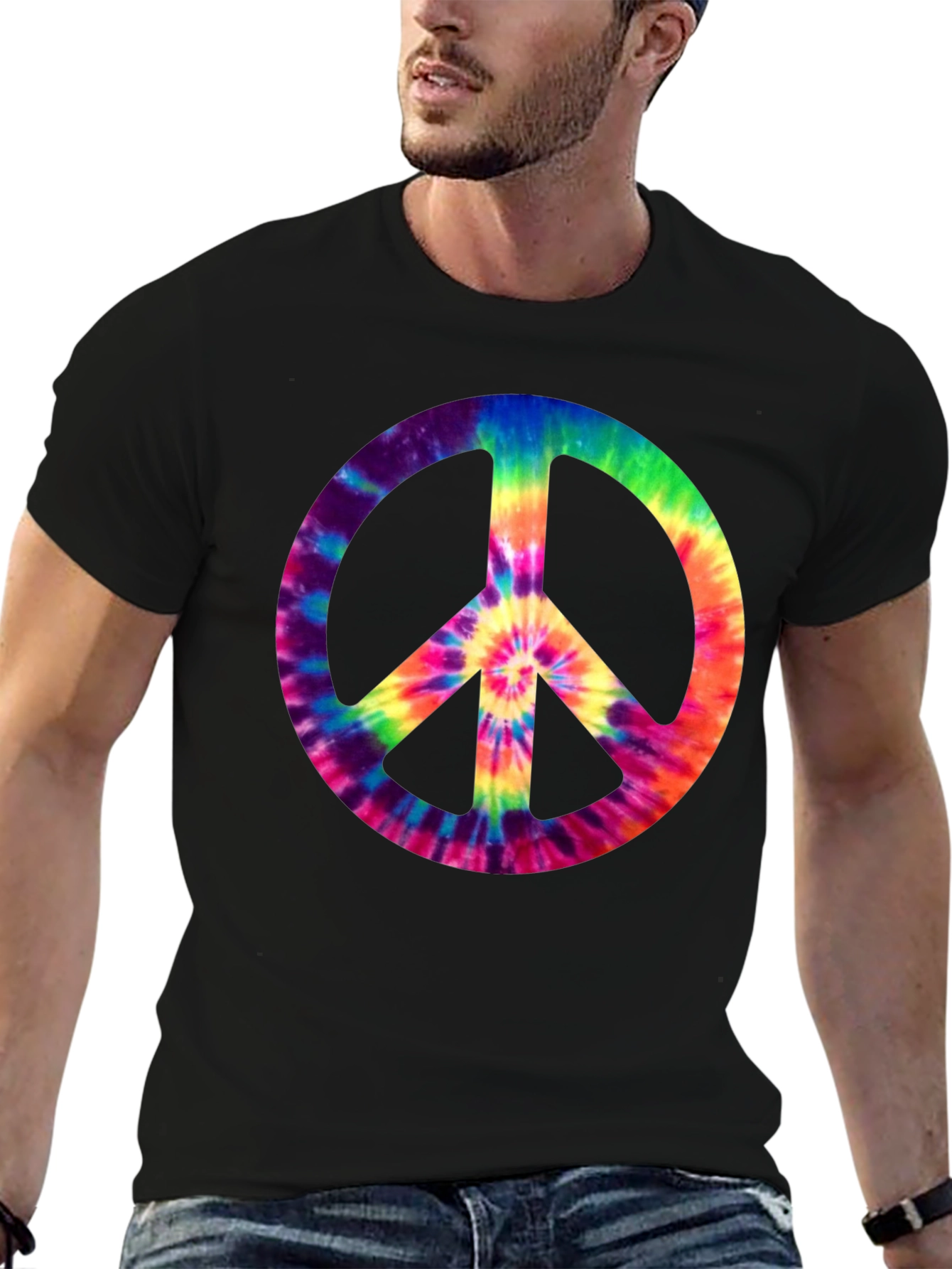 Tie-Dye Peace Sign Graphic Tee - Retro Style