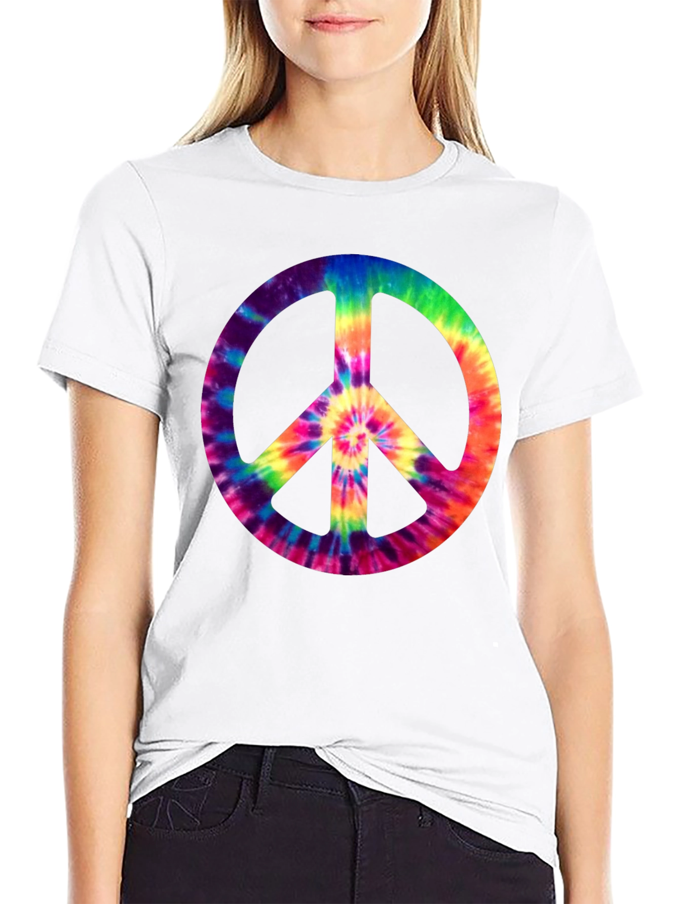Tie-Dye Peace Sign Graphic Tee - Retro Style