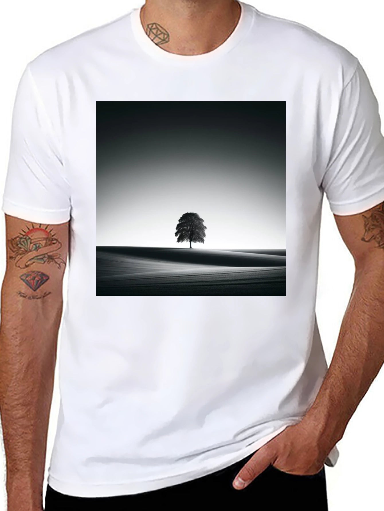 Monochrome Tree Graphic Tee - Artistic Menswear