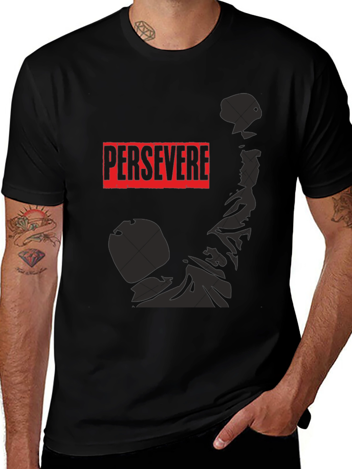 Persevere Graphic Tee - Black Cotton Shirt