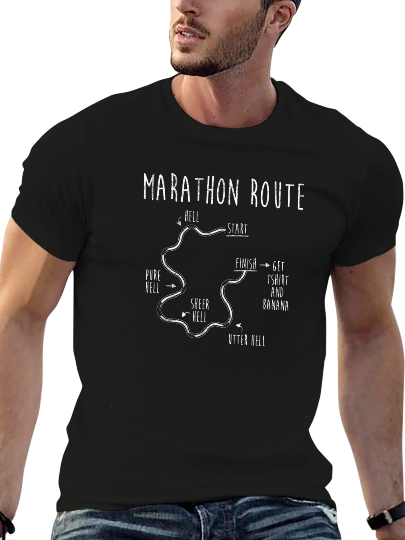Marathon Route T-shirt: Hellish Running Humor
