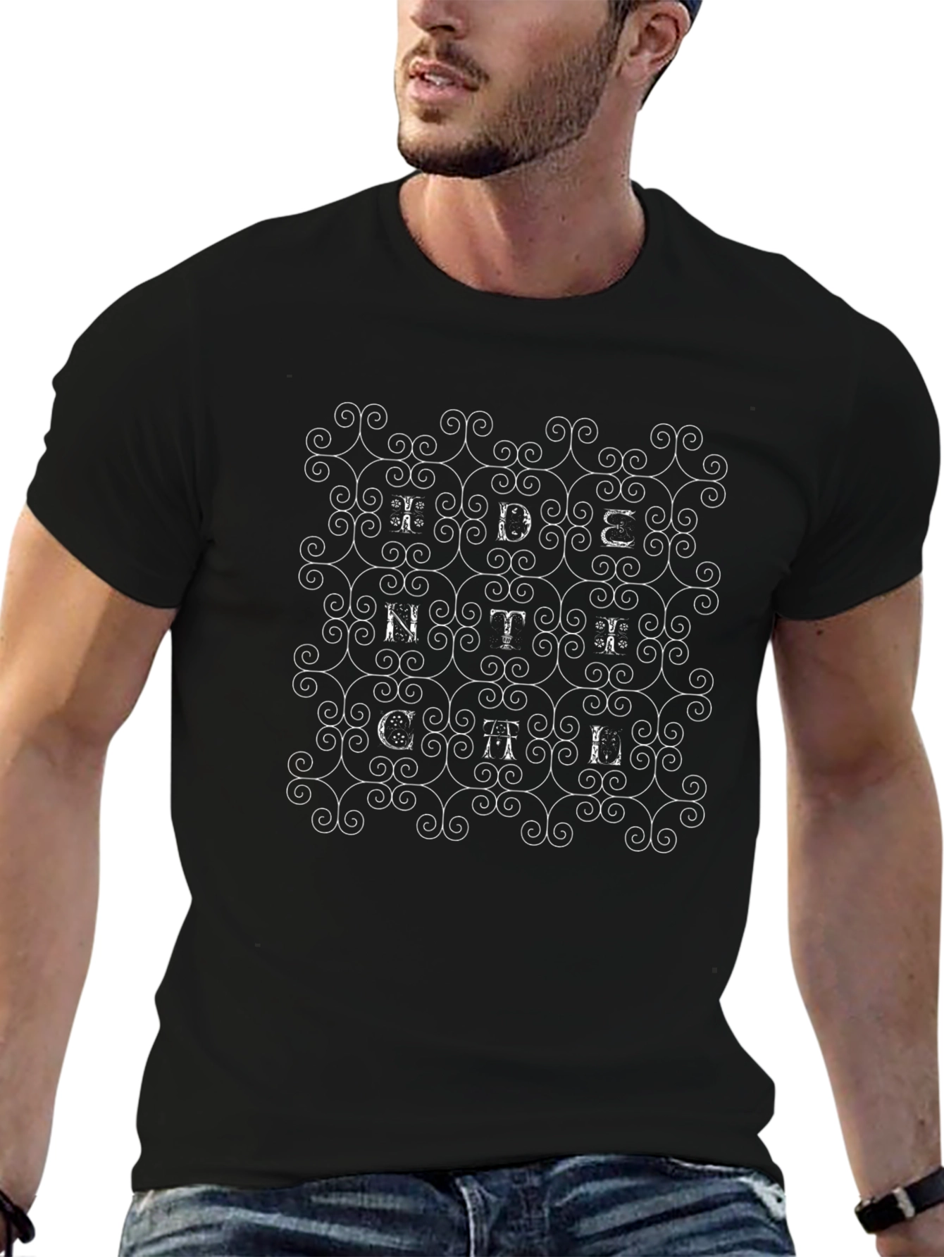Decorative Design Pattern Black T-Shirt