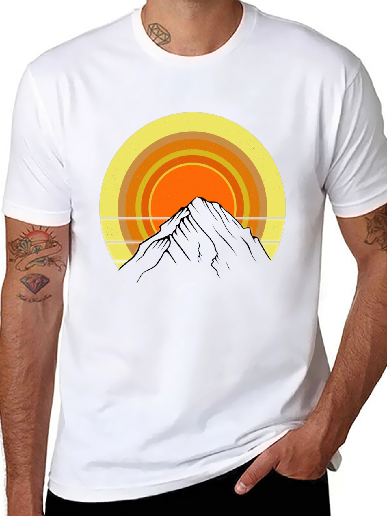 Mountain Sunset Graphic Tee - Retro Style