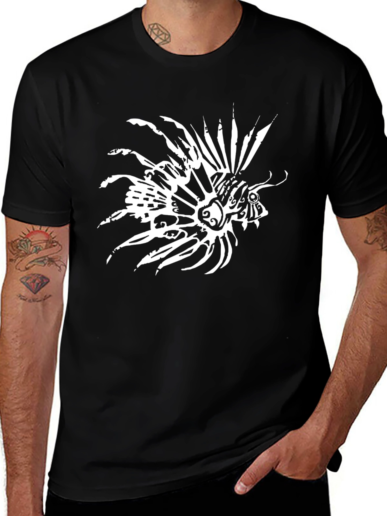 Lionfish Graphic Print Black T-Shirt