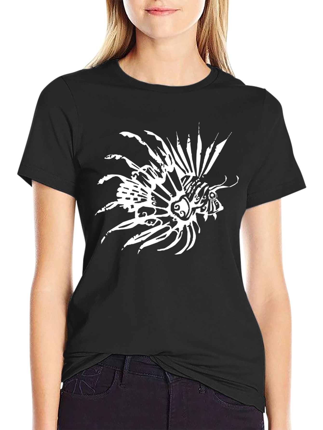 Lionfish Graphic Print Black T-Shirt