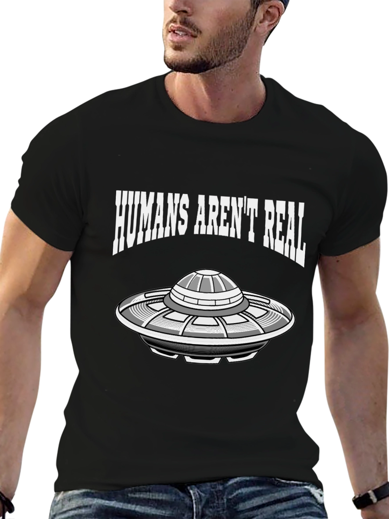 Humans Arent Real UFO Graphic Tee - Conspiracy T-Shirt